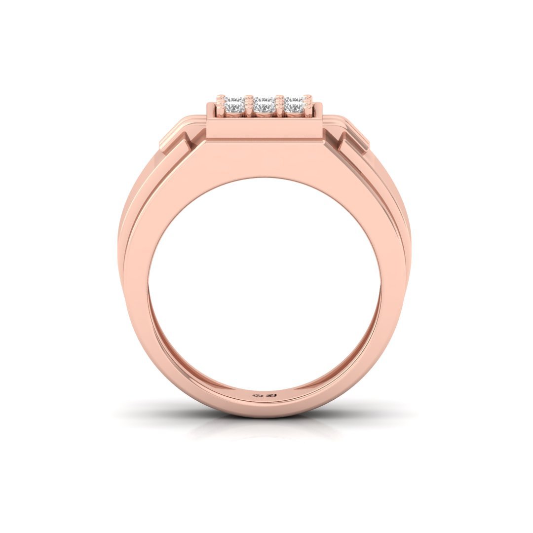 Round Cut Men’s Diamond Ring | Bold Two-Tone Lab Grown CVD Diamond Band | 925 Silver | 10K | 14K | 18K - View 3