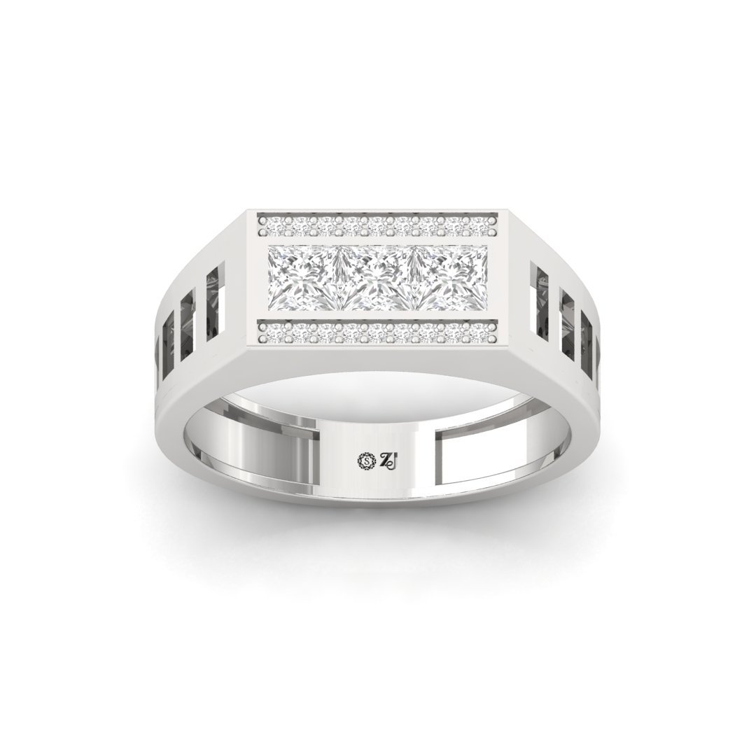 Princess Cut Men’s Diamond Ring | Modern Rectangular Cluster Band | Lab Grown CVD Diamonds | 925 Silver | 10K | 14K | 18K - Main View