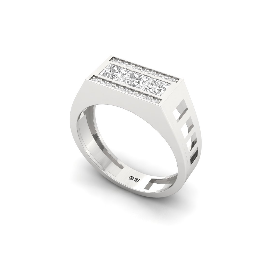 Princess Cut Men’s Diamond Ring | Modern Rectangular Cluster Band | Lab Grown CVD Diamonds | 925 Silver | 10K | 14K | 18K - View 2