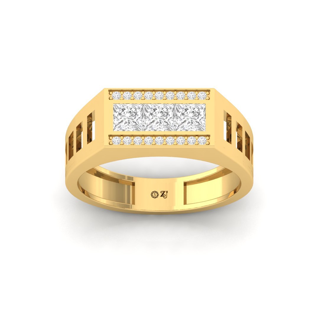 Princess Cut Men’s Diamond Ring | Modern Rectangular Cluster Band | Lab Grown CVD Diamonds | 925 Silver | 10K | 14K | 18K - Gold Main View