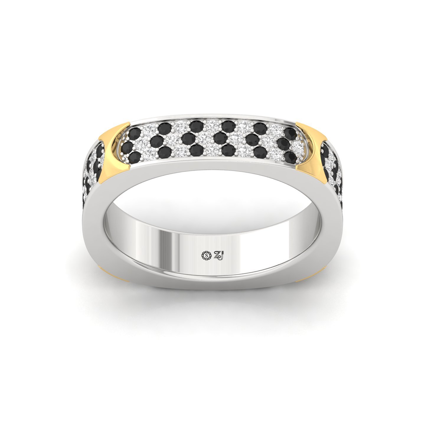 Men’s Black & White Diamond Band Ring | Modern Dual-Tone Design | Lab Grown CVD Diamonds | 925 Silver | 10K | 14K | 18K - Main View