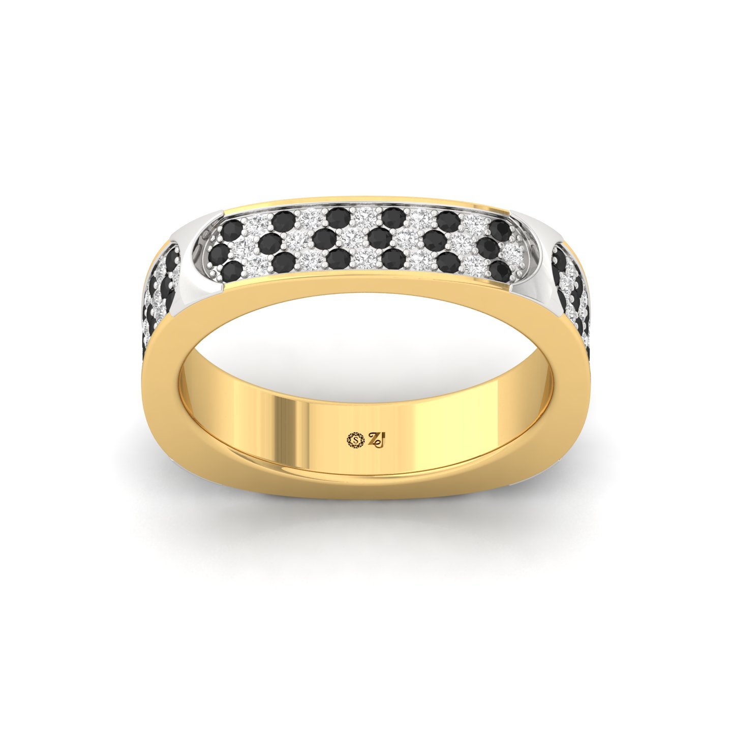 Men’s Black & White Diamond Band Ring | Modern Dual-Tone Design | Lab Grown CVD Diamonds | 925 Silver | 10K | 14K | 18K - Gold Main View