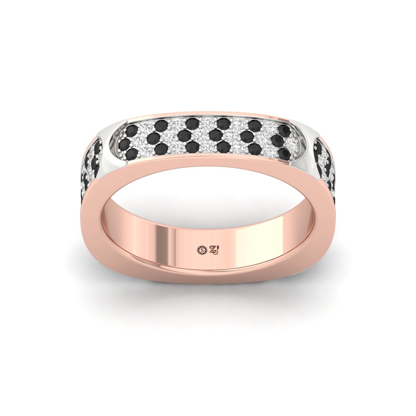 Men’s Black & White Diamond Band Ring | Modern Dual-Tone Design | Lab Grown CVD Diamonds | 925 Silver | 10K | 14K | 18K - Rose Gold Main View