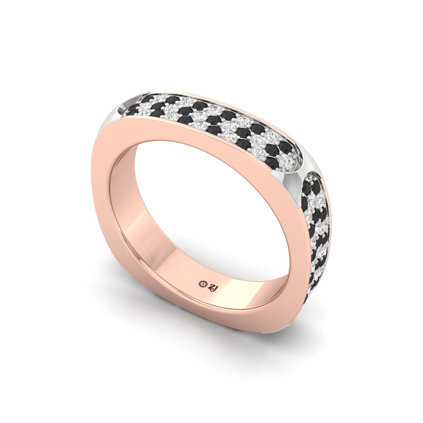 Men’s Black & White Diamond Band Ring | Modern Dual-Tone Design | Lab Grown CVD Diamonds | 925 Silver | 10K | 14K | 18K - View 2