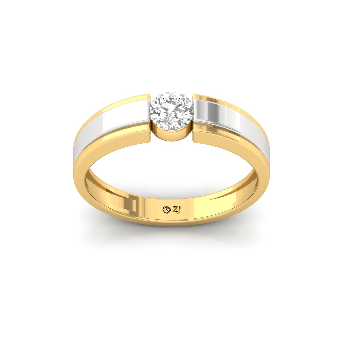 Men’s Solitaire Diamond Ring | Bold Lab Grown CVD Diamond | Dual-Tone Gold & Silver Band | 925 Silver | 10K | 14K | 18K - Gold Main View