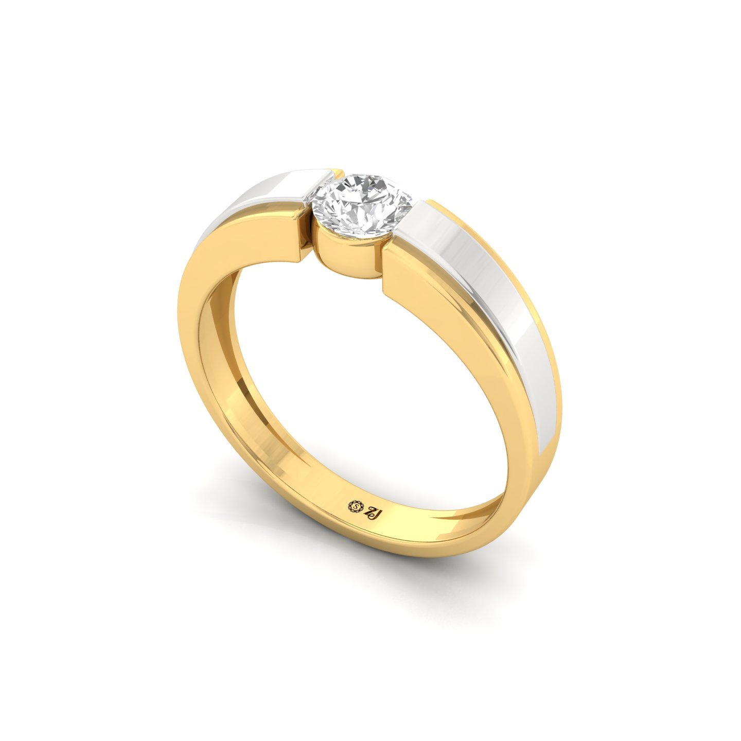 Men’s Solitaire Diamond Ring | Bold Lab Grown CVD Diamond | Dual-Tone Gold & Silver Band | 925 Silver | 10K | 14K | 18K - View 2