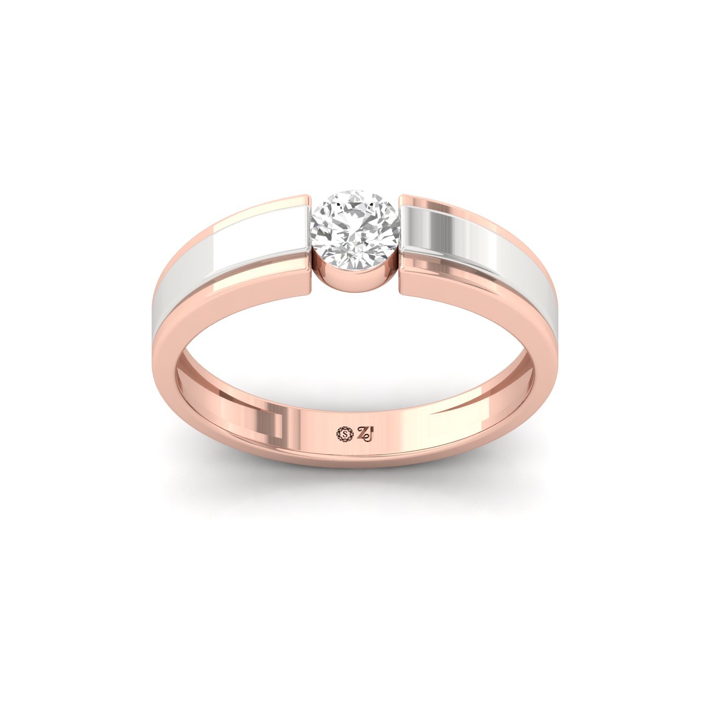 Men’s Solitaire Diamond Ring | Bold Lab Grown CVD Diamond | Dual-Tone Gold & Silver Band | 925 Silver | 10K | 14K | 18K - Rose Gold Main View