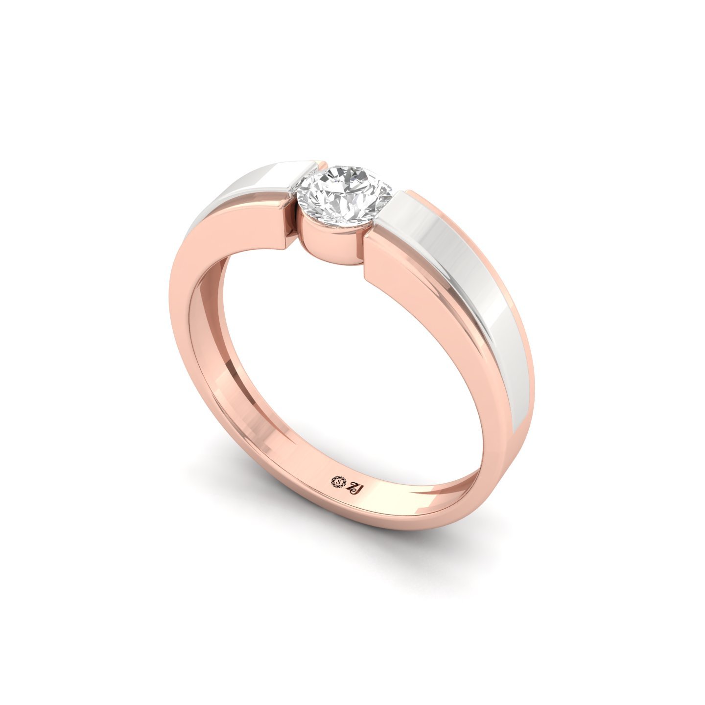 Men’s Solitaire Diamond Ring | Bold Lab Grown CVD Diamond | Dual-Tone Gold & Silver Band | 925 Silver | 10K | 14K | 18K - View 2