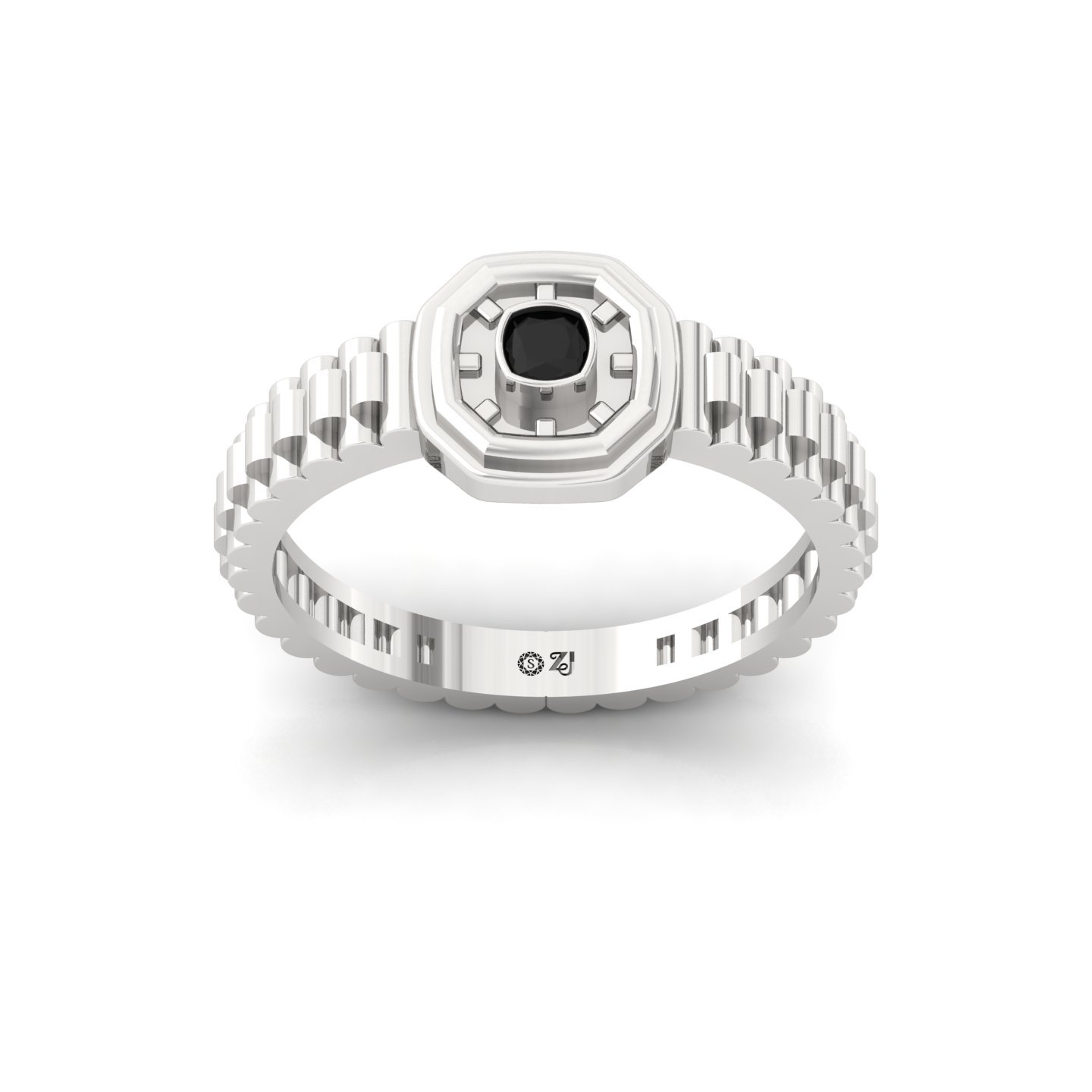 Men’s Black Diamond Ring | Bold Cushion Cut | Modern Octagon Bezel Design | 925 Silver | 10K | 14K | 18K - Main View