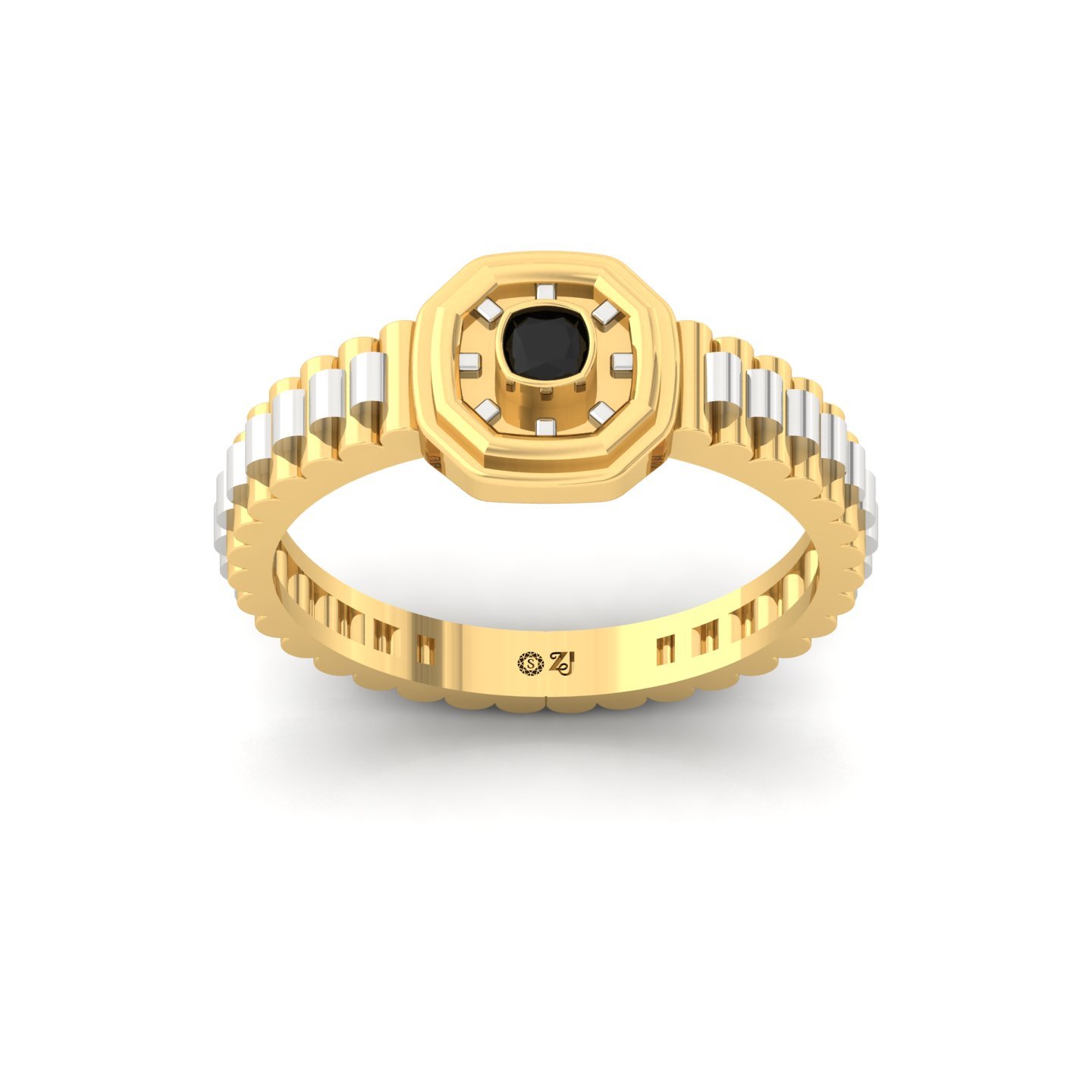 Men’s Black Diamond Ring | Bold Cushion Cut | Modern Octagon Bezel Design | 925 Silver | 10K | 14K | 18K - Gold Main View