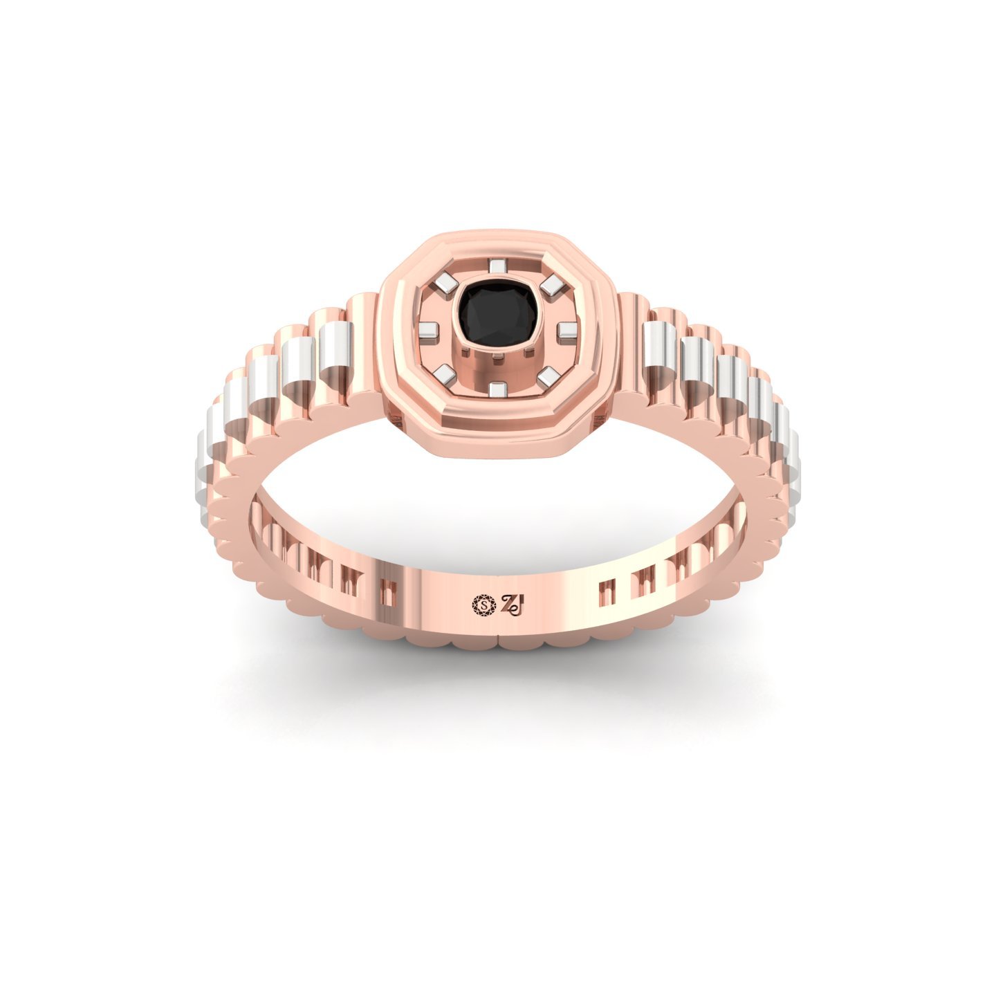 Men’s Black Diamond Ring | Bold Cushion Cut | Modern Octagon Bezel Design | 925 Silver | 10K | 14K | 18K - Rose Gold Main View