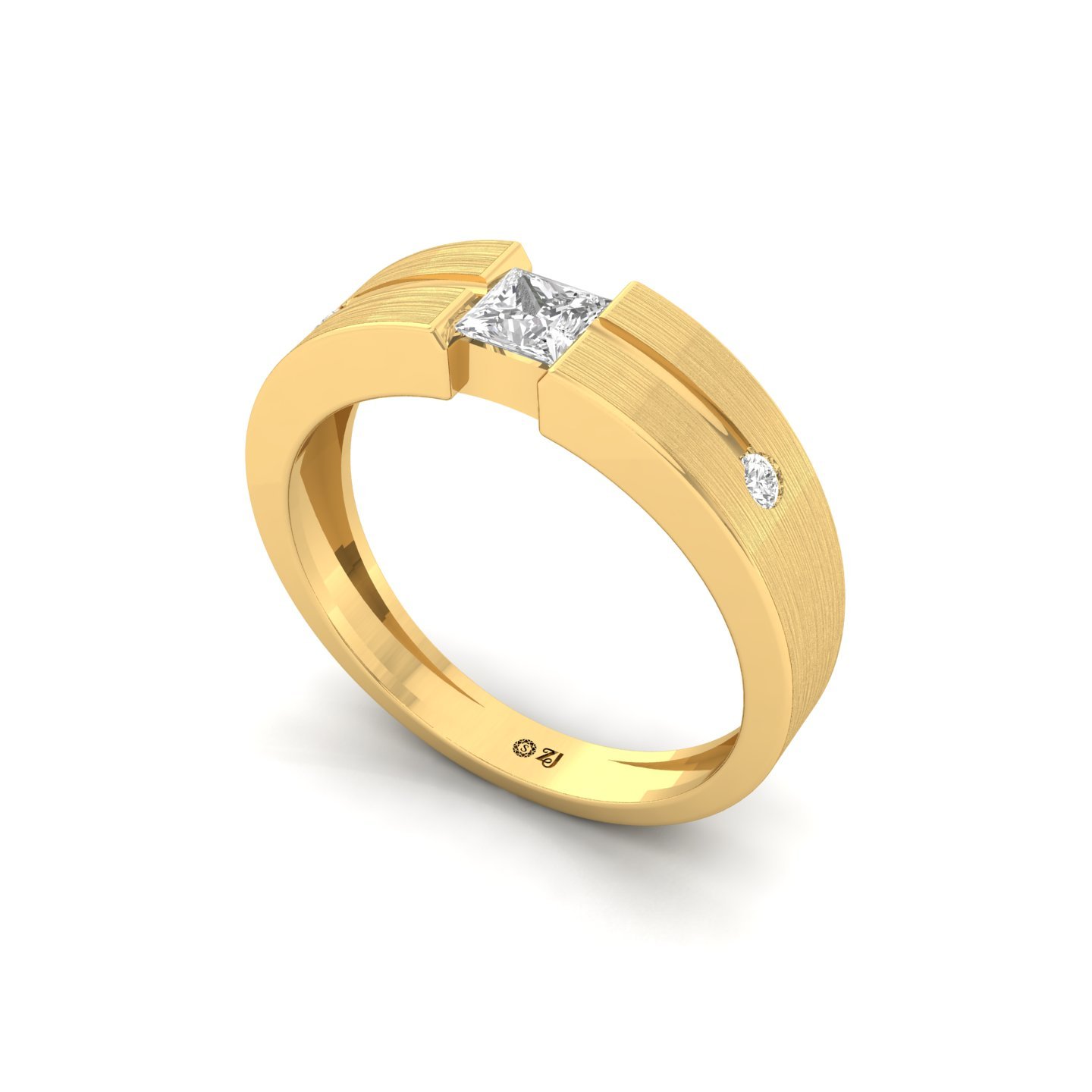 Men’s Diamond Ring | Princess Cut Center with Round Accents | Matte Finish Band | 925 Silver | 10K | 14K | 18K - View 2