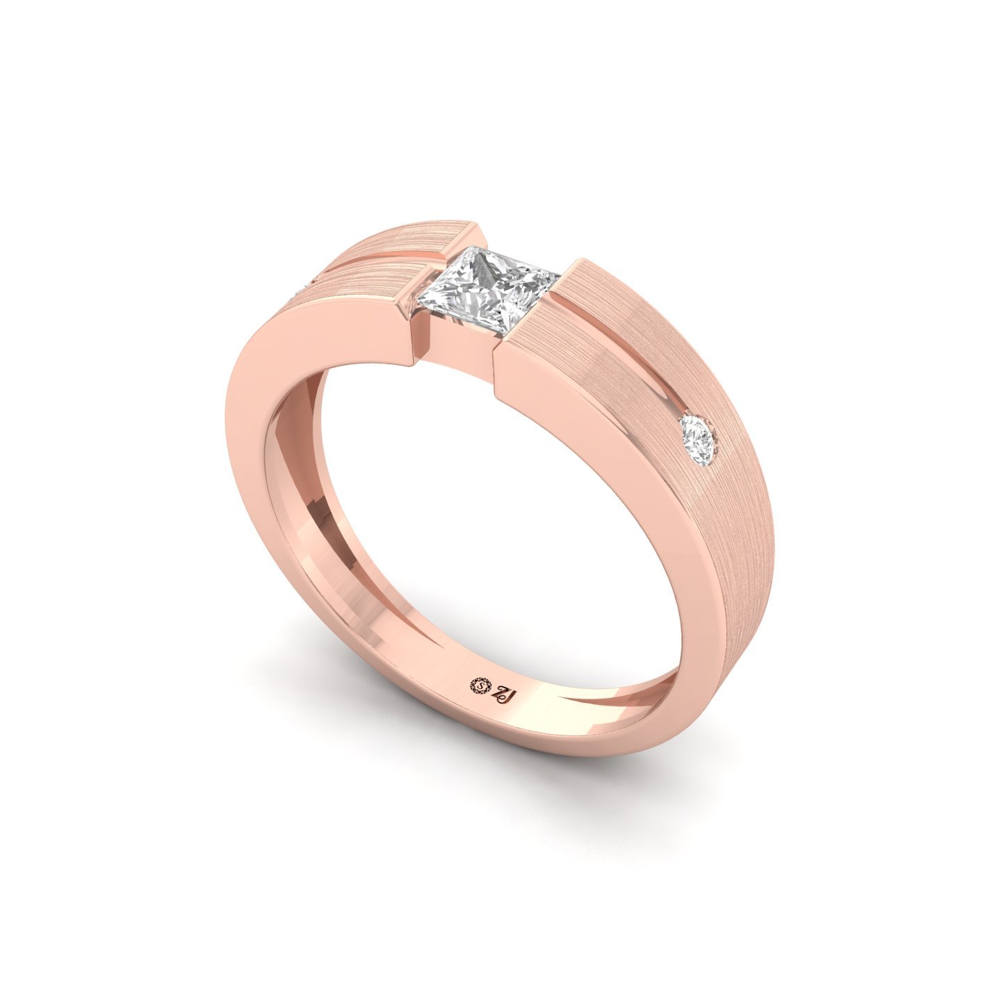 Men’s Diamond Ring | Princess Cut Center with Round Accents | Matte Finish Band | 925 Silver | 10K | 14K | 18K - View 2