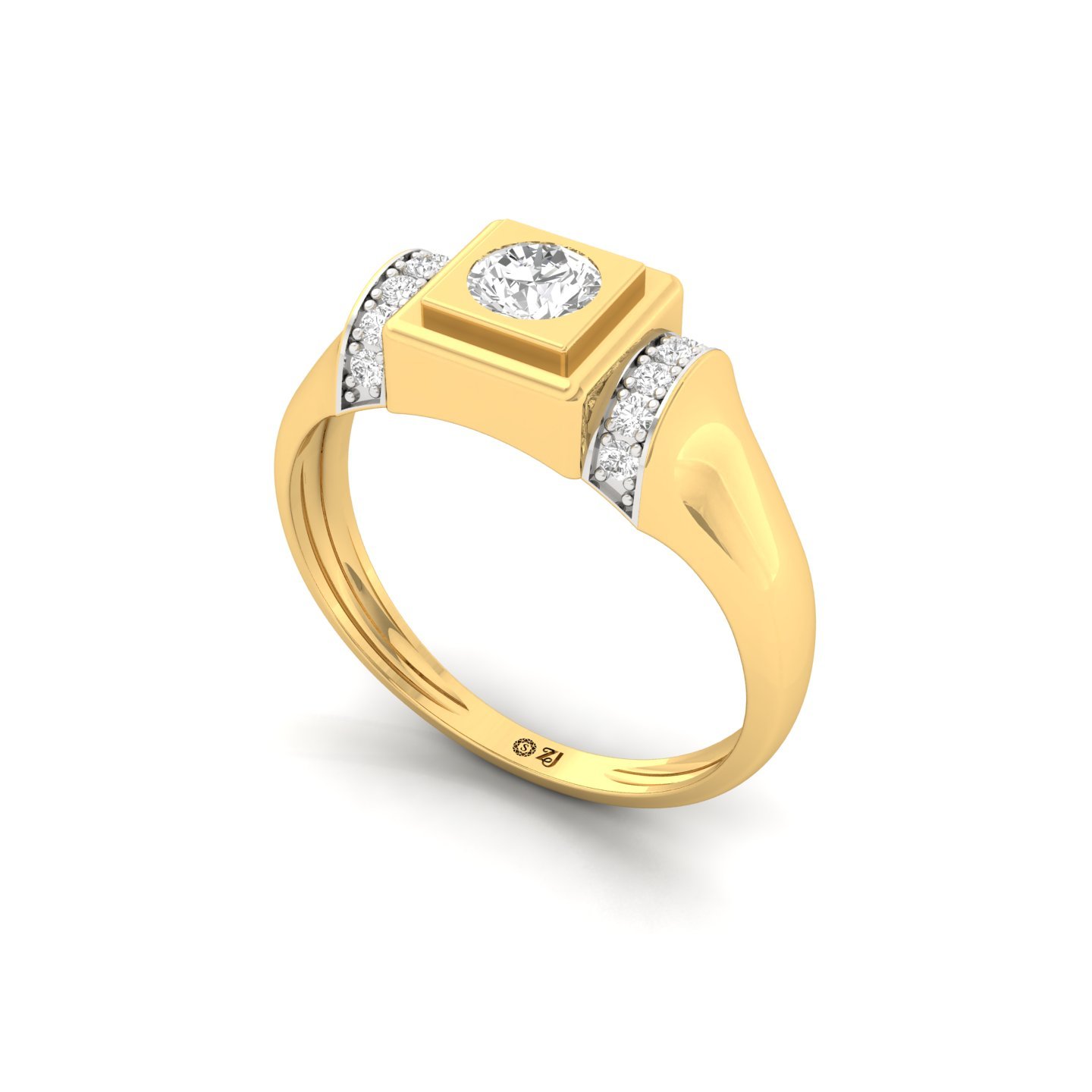 Men’s Diamond Ring | Bold Square Setting with Round Solitaire & Accent Diamonds | 925 Silver | 10K | 14K | 18K - View 2