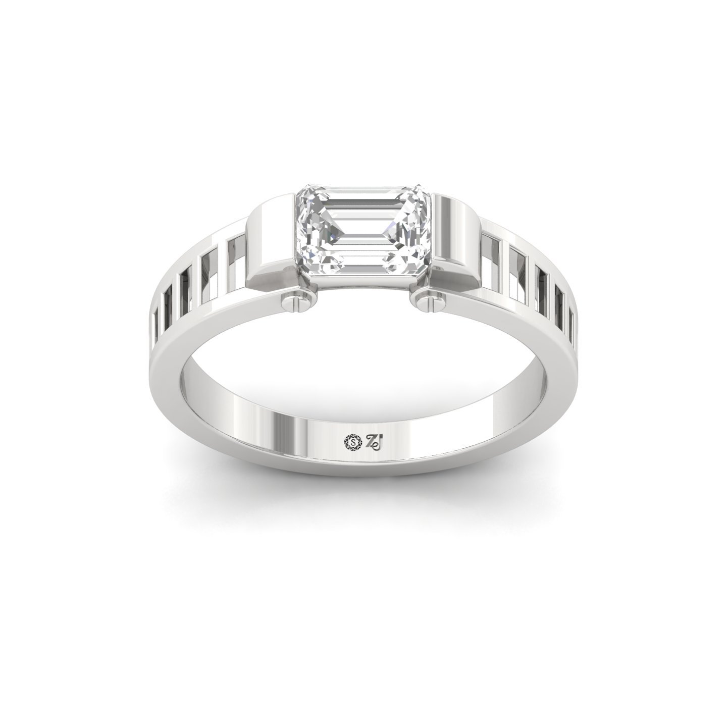 Men’s Emerald Cut Diamond Ring | Bold Solitaire Design with Dual-Tone Band | 925 Silver | 10K | 14K | 18K - Main View
