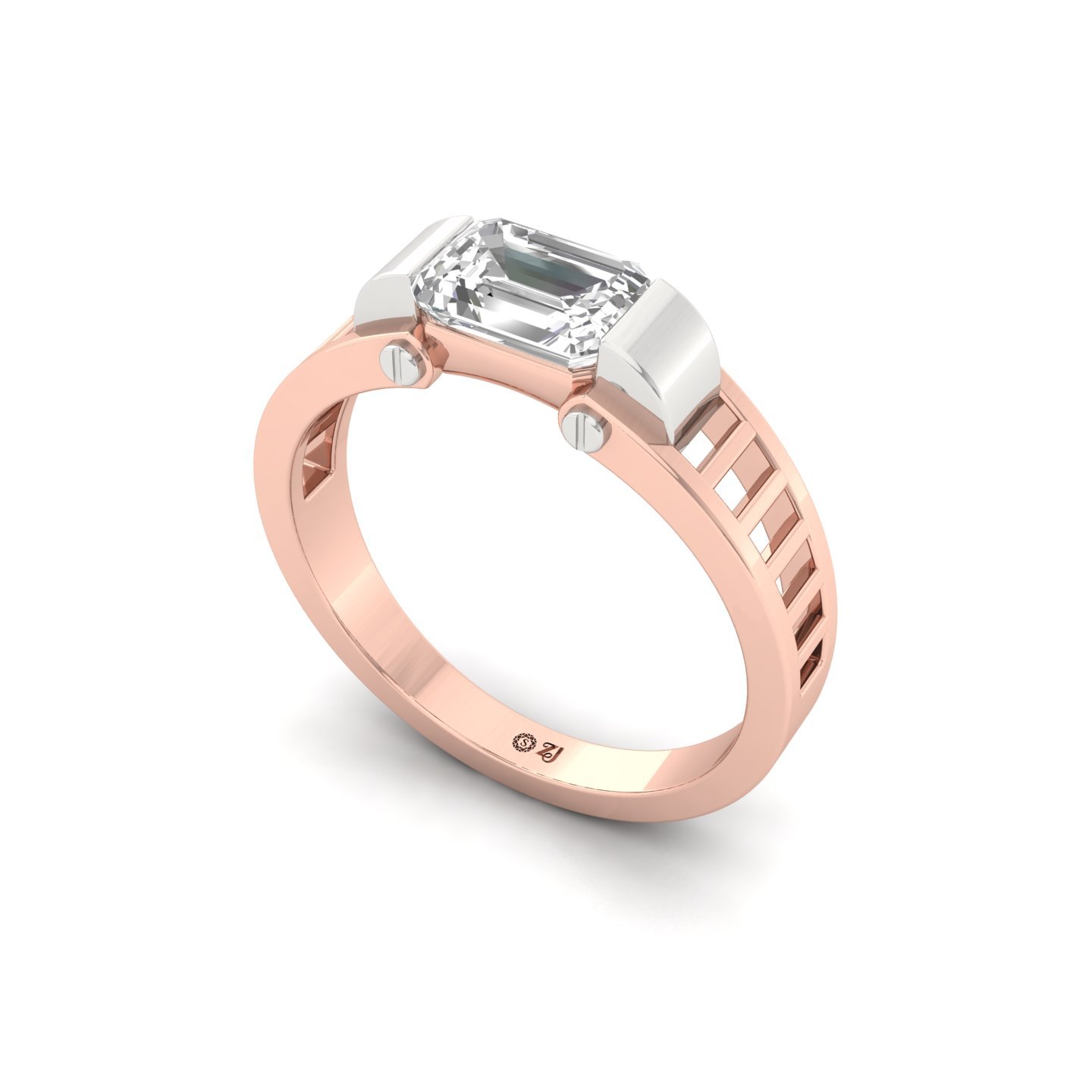 Men’s Emerald Cut Diamond Ring | Bold Solitaire Design with Dual-Tone Band | 925 Silver | 10K | 14K | 18K - View 2