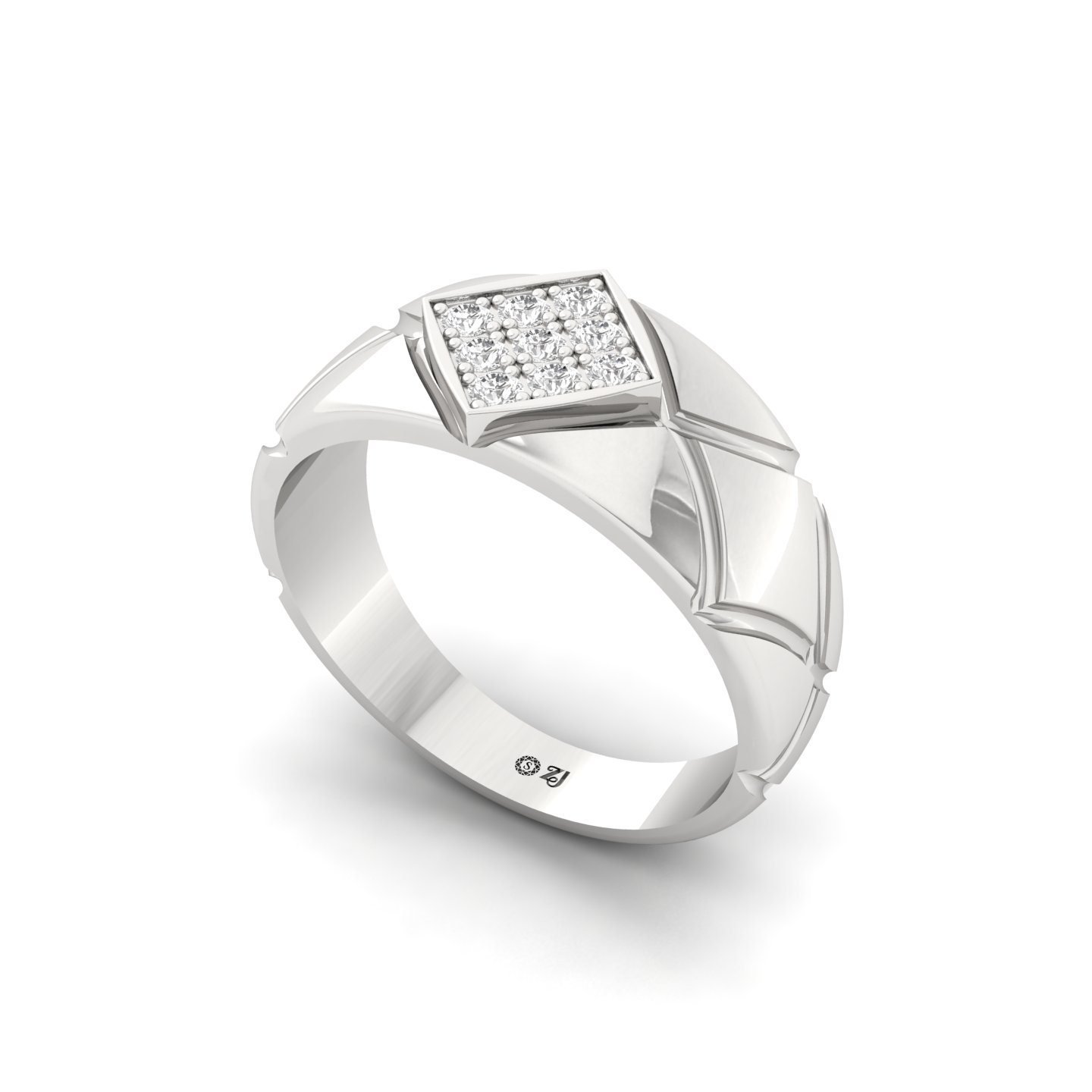 Men’s Cluster Diamond Ring | Bold Geometric Design with Gold Accents | 925 Silver | 10K | 14K | 18K - View 2