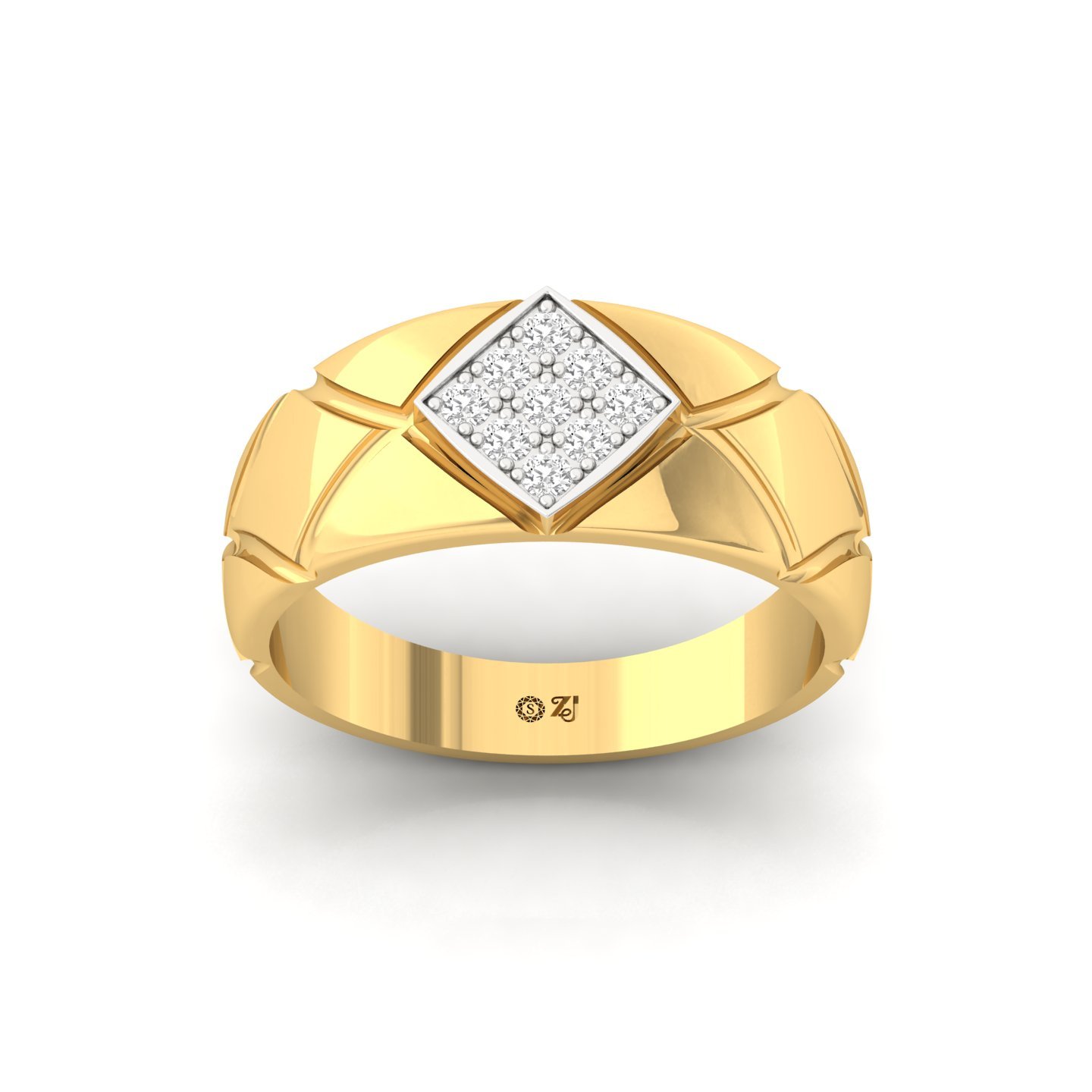 Men’s Cluster Diamond Ring | Bold Geometric Design with Gold Accents | 925 Silver | 10K | 14K | 18K - Gold Main View