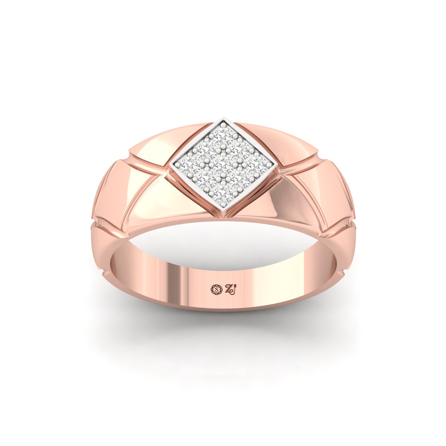 Men’s Cluster Diamond Ring | Bold Geometric Design with Gold Accents | 925 Silver | 10K | 14K | 18K - Rose Gold Main View