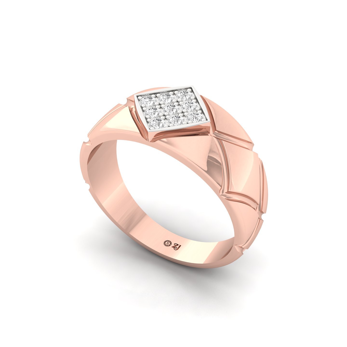 Men’s Cluster Diamond Ring | Bold Geometric Design with Gold Accents | 925 Silver | 10K | 14K | 18K - View 2