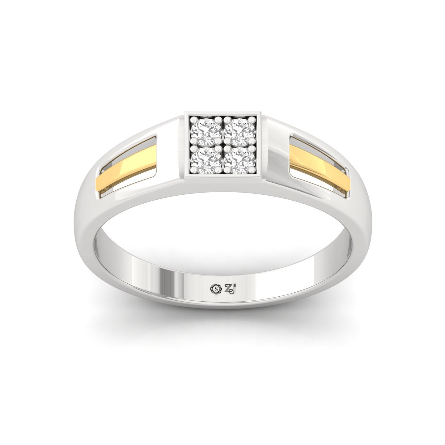 Men’s Diamond Cluster Ring | Two-Tone Modern Band with Lab Grown Diamonds | 925 Silver | 10K | 14K | 18K - Main View