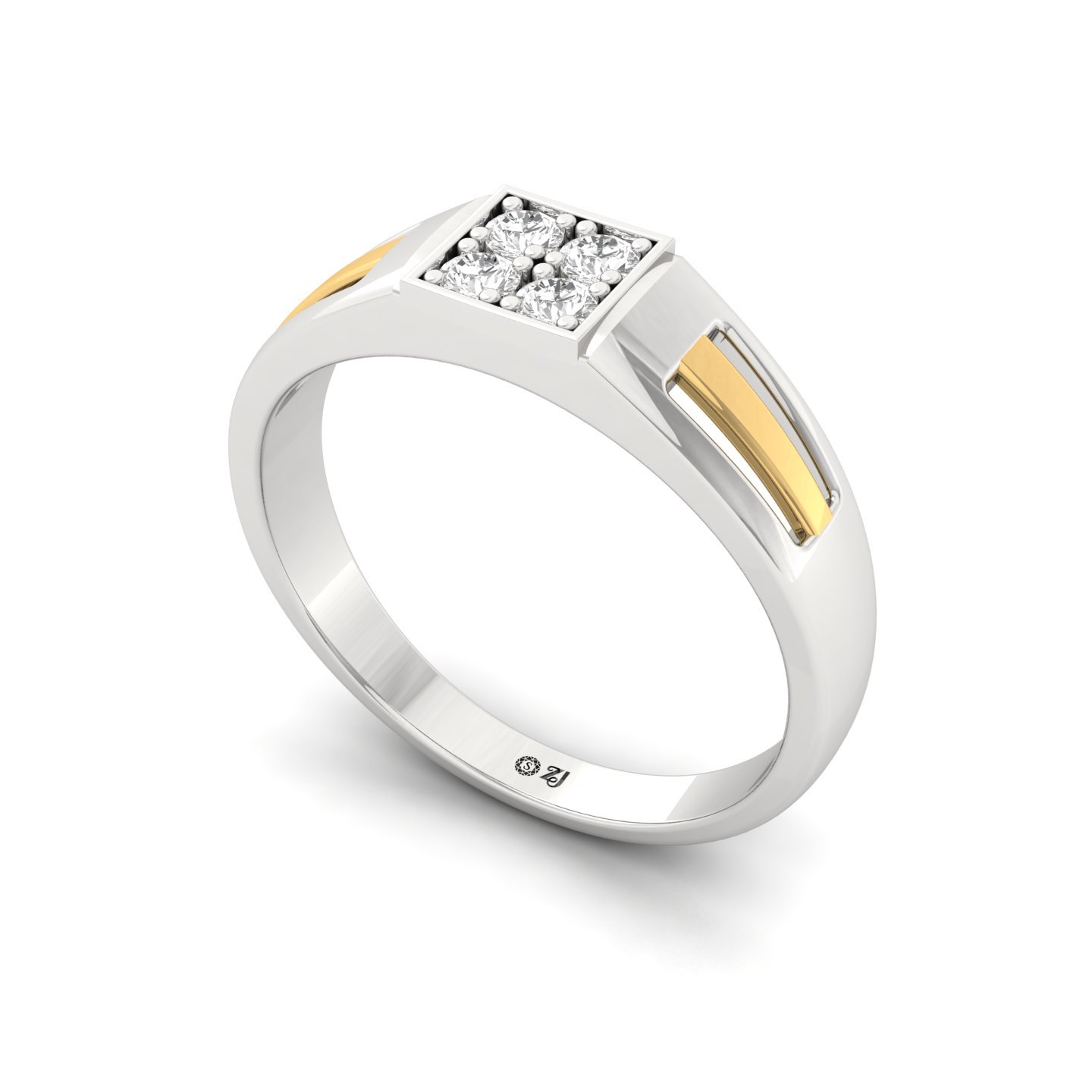 Men’s Diamond Cluster Ring | Two-Tone Modern Band with Lab Grown Diamonds | 925 Silver | 10K | 14K | 18K - View 2