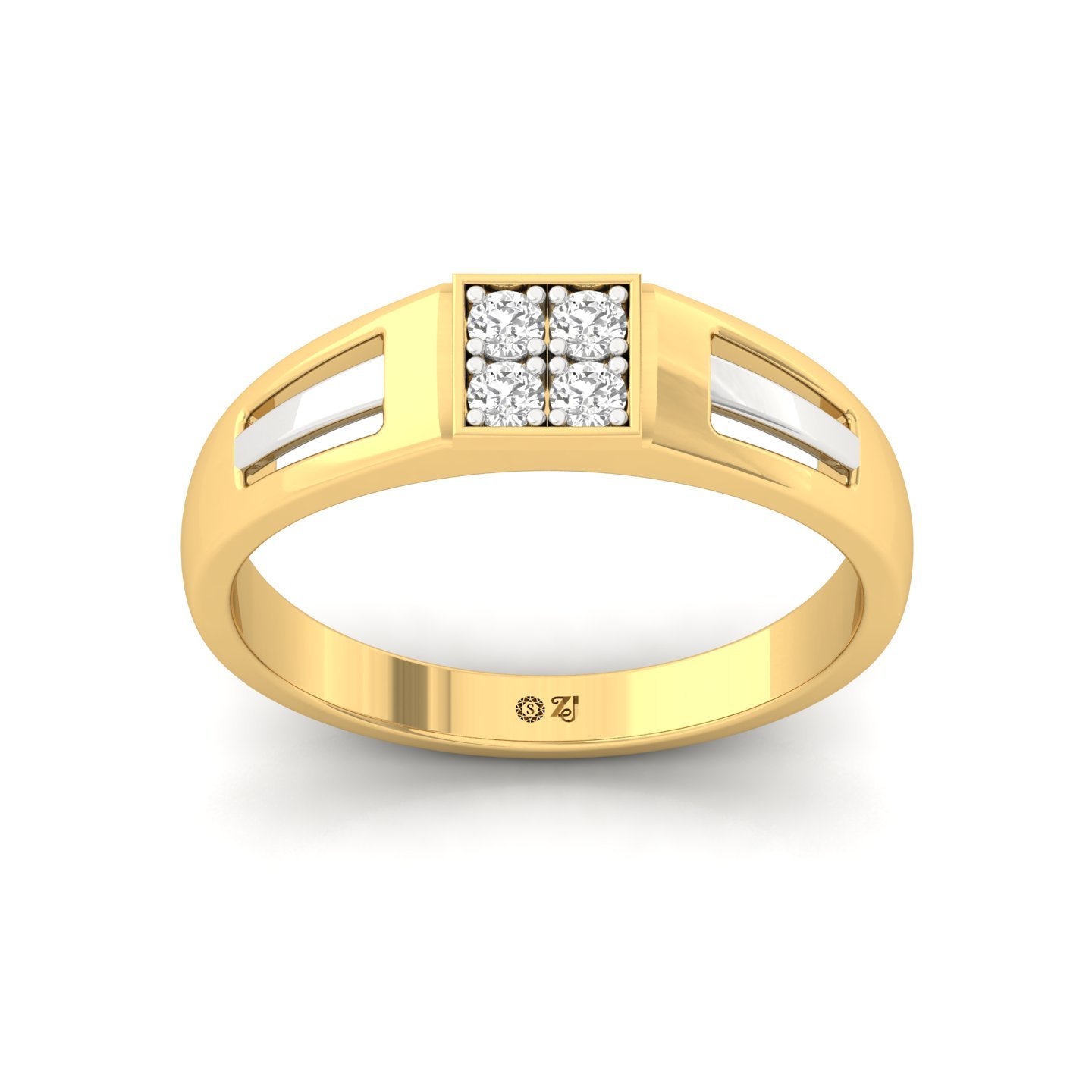 Men’s Diamond Cluster Ring | Two-Tone Modern Band with Lab Grown Diamonds | 925 Silver | 10K | 14K | 18K - Gold Main View