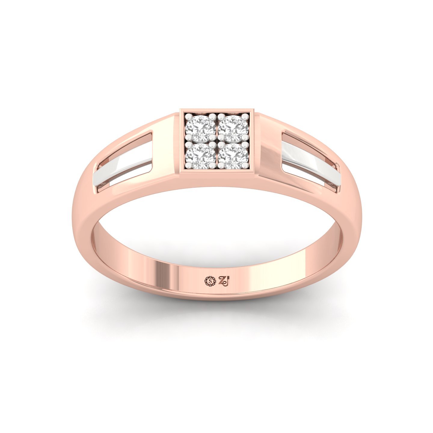 Men’s Diamond Cluster Ring | Two-Tone Modern Band with Lab Grown Diamonds | 925 Silver | 10K | 14K | 18K - Rose Gold Main View