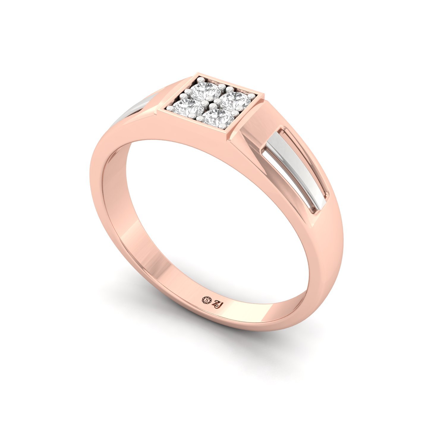 Men’s Diamond Cluster Ring | Two-Tone Modern Band with Lab Grown Diamonds | 925 Silver | 10K | 14K | 18K - View 2