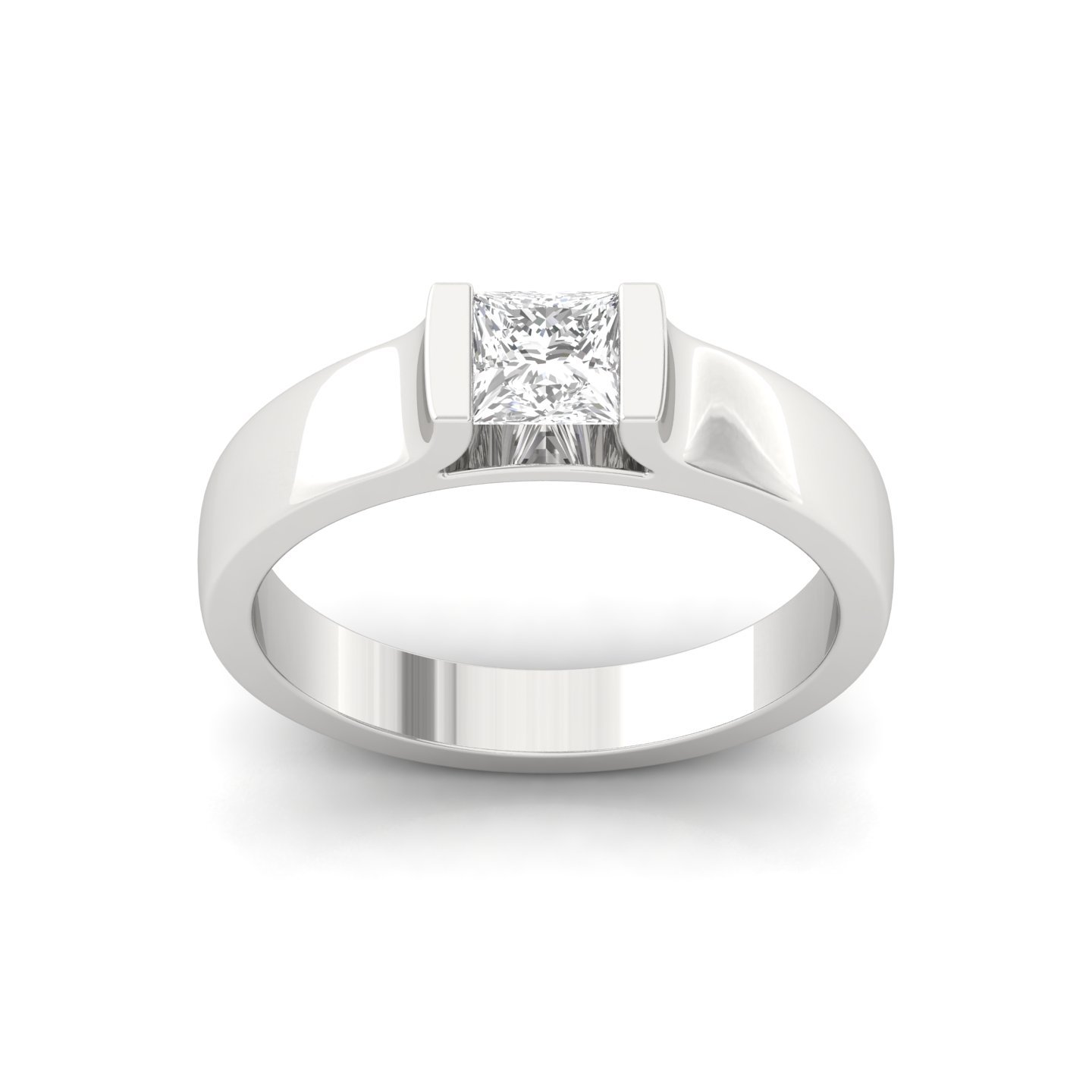 Princess Cut Diamond Men’s Solitaire Ring | Bold Lab Grown CVD Diamond Band | 925 Silver | 10K | 14K | 18K - Main View