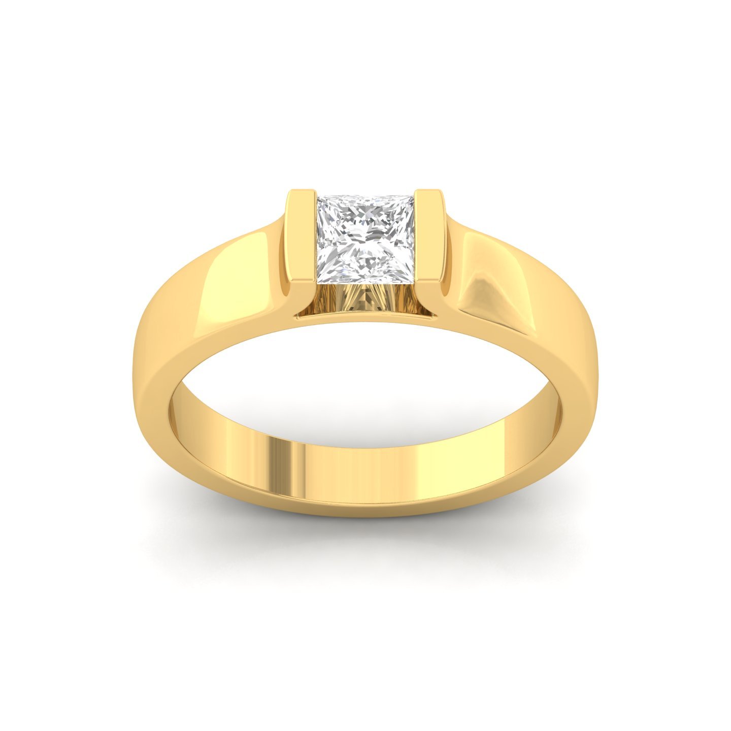 Princess Cut Diamond Men’s Solitaire Ring | Bold Lab Grown CVD Diamond Band | 925 Silver | 10K | 14K | 18K - Gold Main View