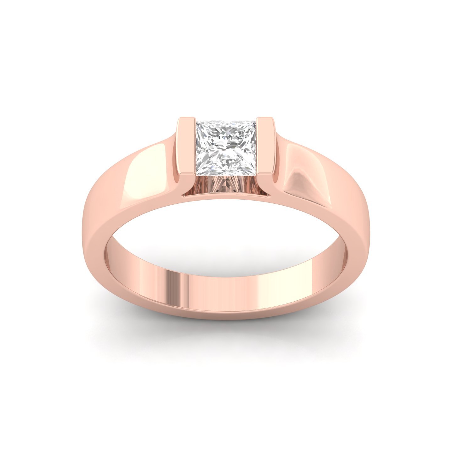 Princess Cut Diamond Men’s Solitaire Ring | Bold Lab Grown CVD Diamond Band | 925 Silver | 10K | 14K | 18K - Rose Gold Main View