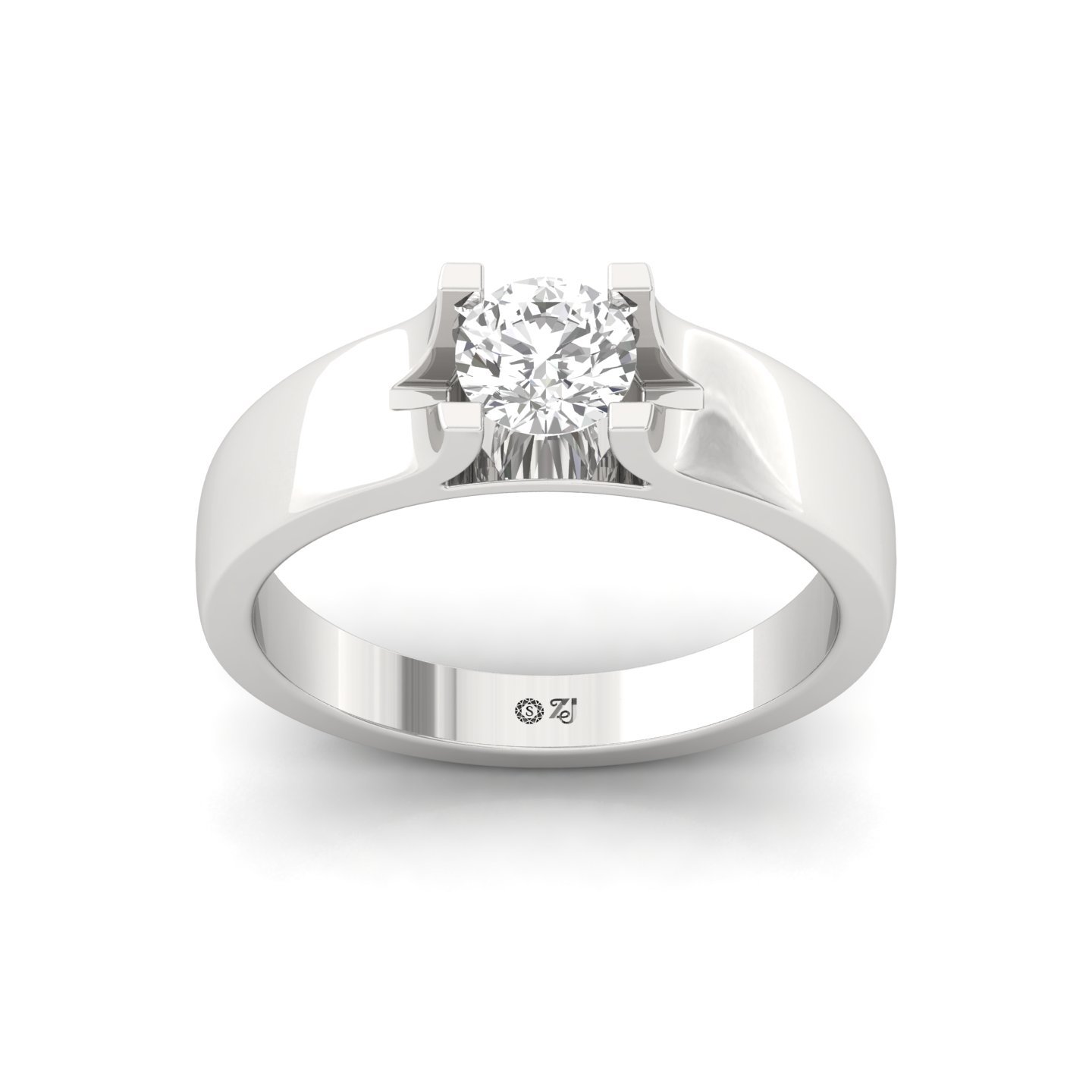 Round Cut Diamond Men’s Solitaire Ring | Classic Lab Grown CVD Diamond Engagement Band | 925 Silver | 10K | 14K | 18K - Main View