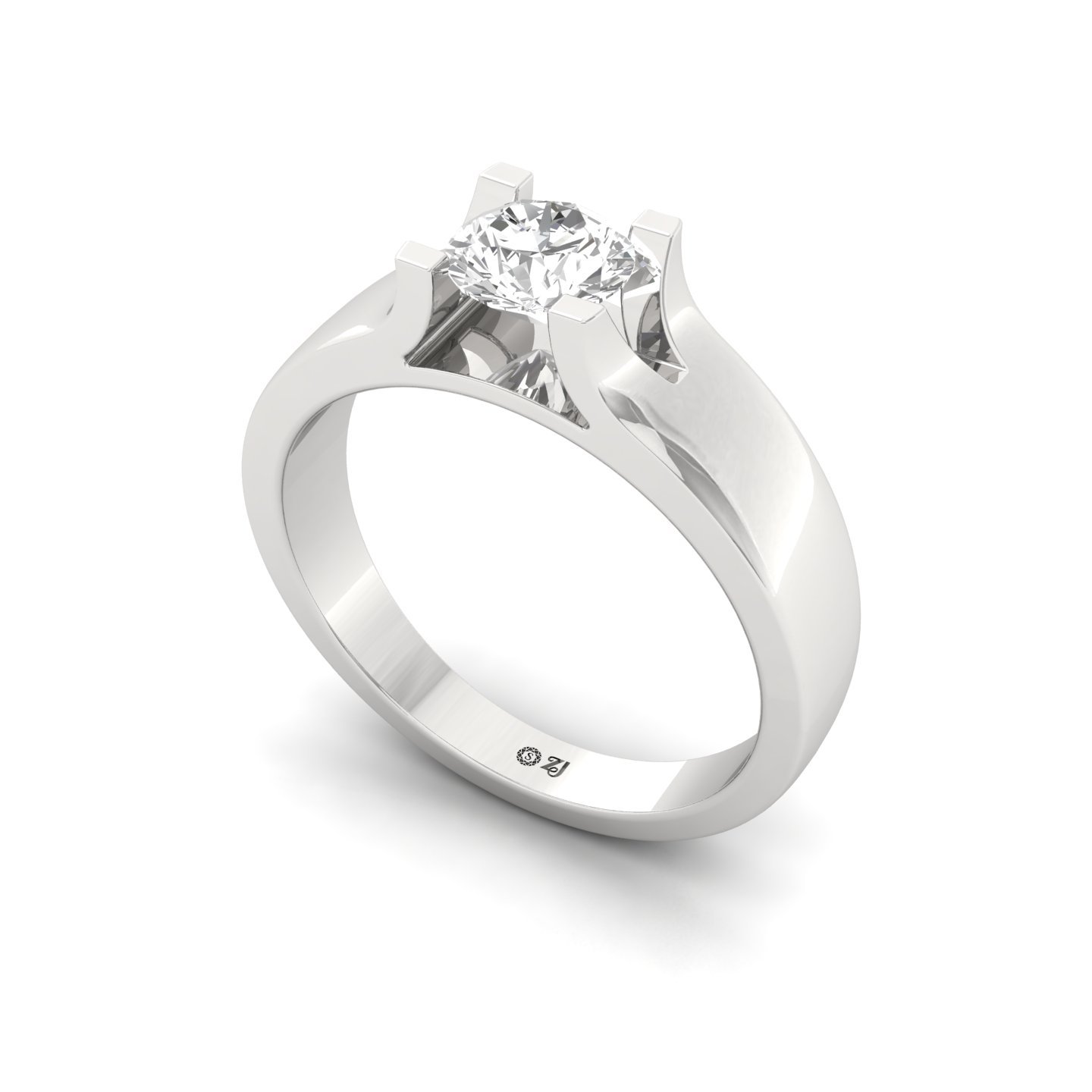 Round Cut Diamond Men’s Solitaire Ring | Classic Lab Grown CVD Diamond Engagement Band | 925 Silver | 10K | 14K | 18K - View 2