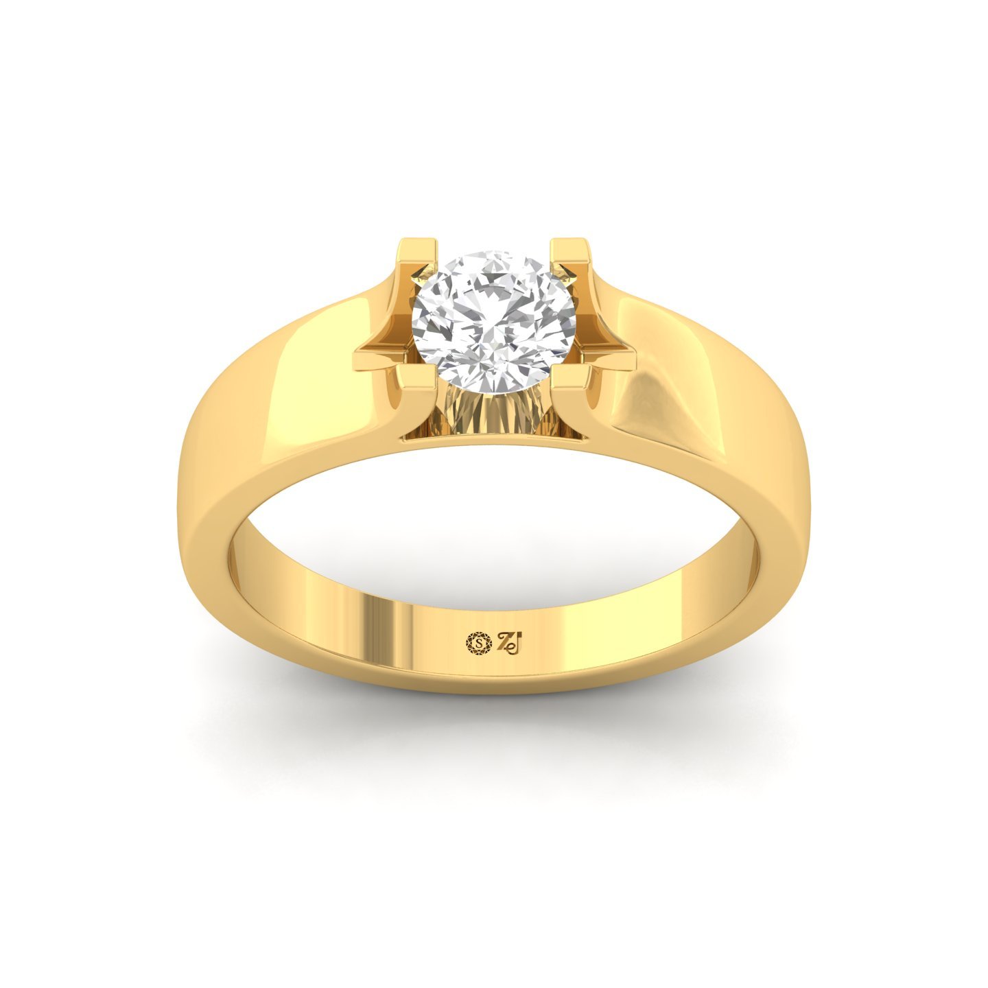 Round Cut Diamond Men’s Solitaire Ring | Classic Lab Grown CVD Diamond Engagement Band | 925 Silver | 10K | 14K | 18K - Gold Main View