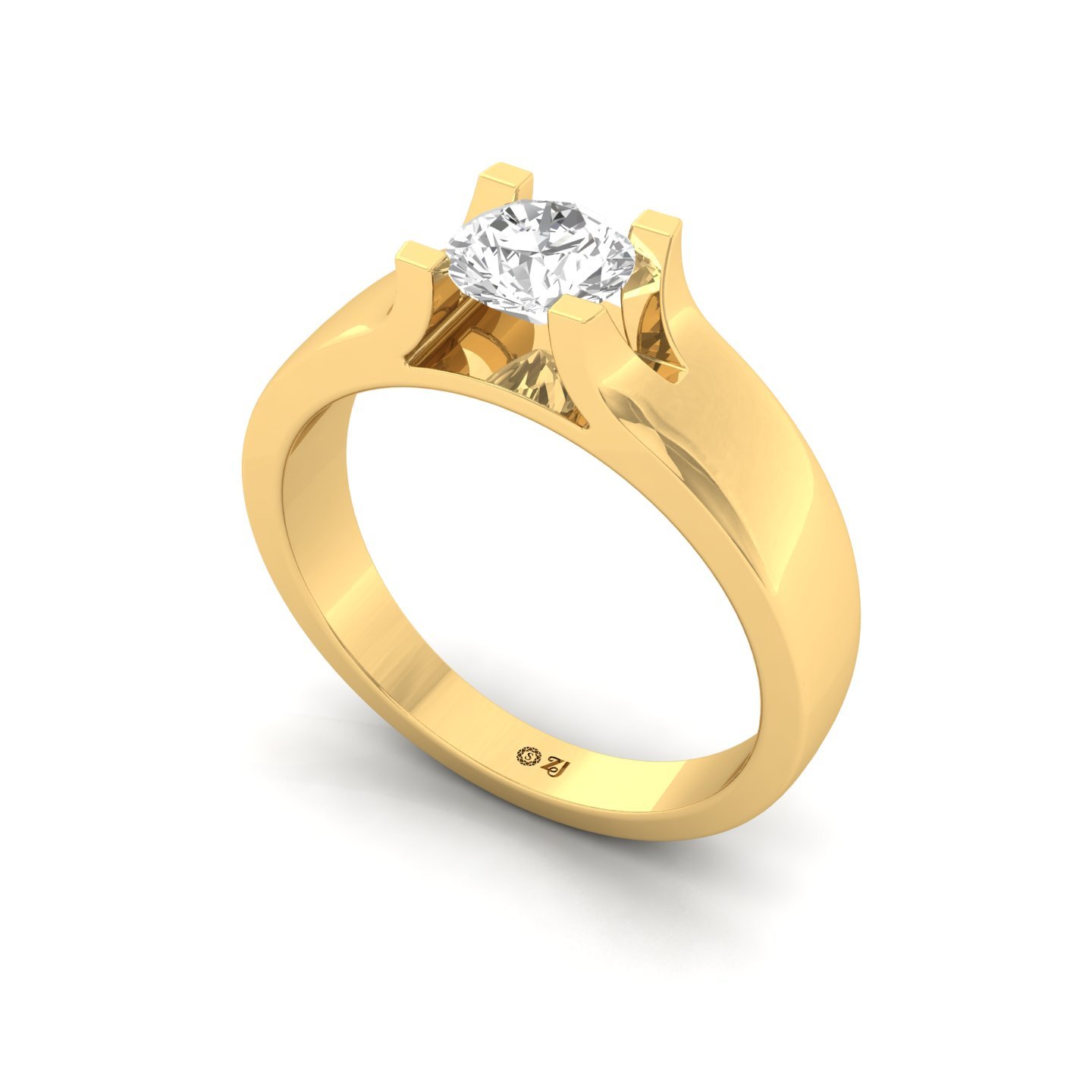 Round Cut Diamond Men’s Solitaire Ring | Classic Lab Grown CVD Diamond Engagement Band | 925 Silver | 10K | 14K | 18K - View 2