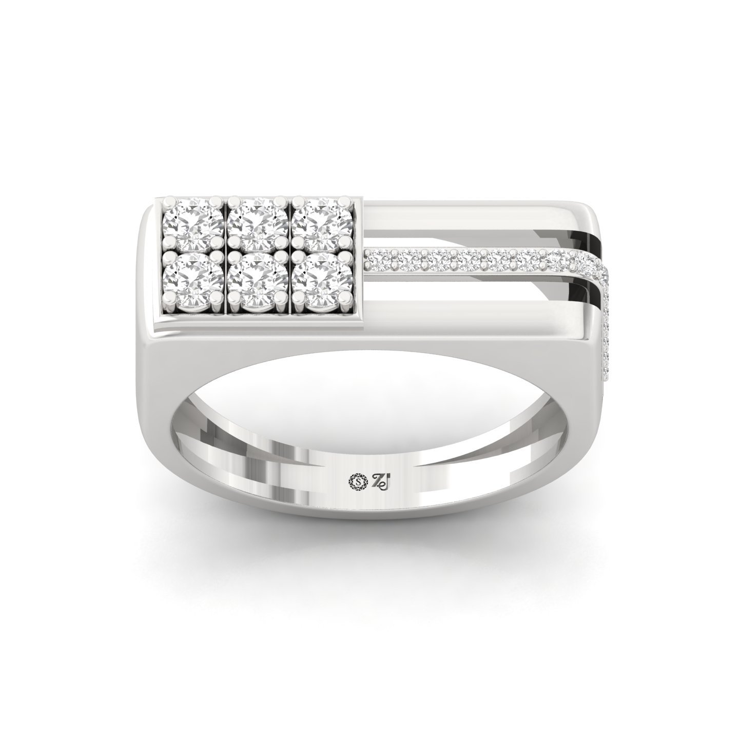 Round Cut Diamond Men’s Statement Ring | Modern Lab Grown CVD Diamond Bold Band | 925 Silver | 10K | 14K | 18K - Main View