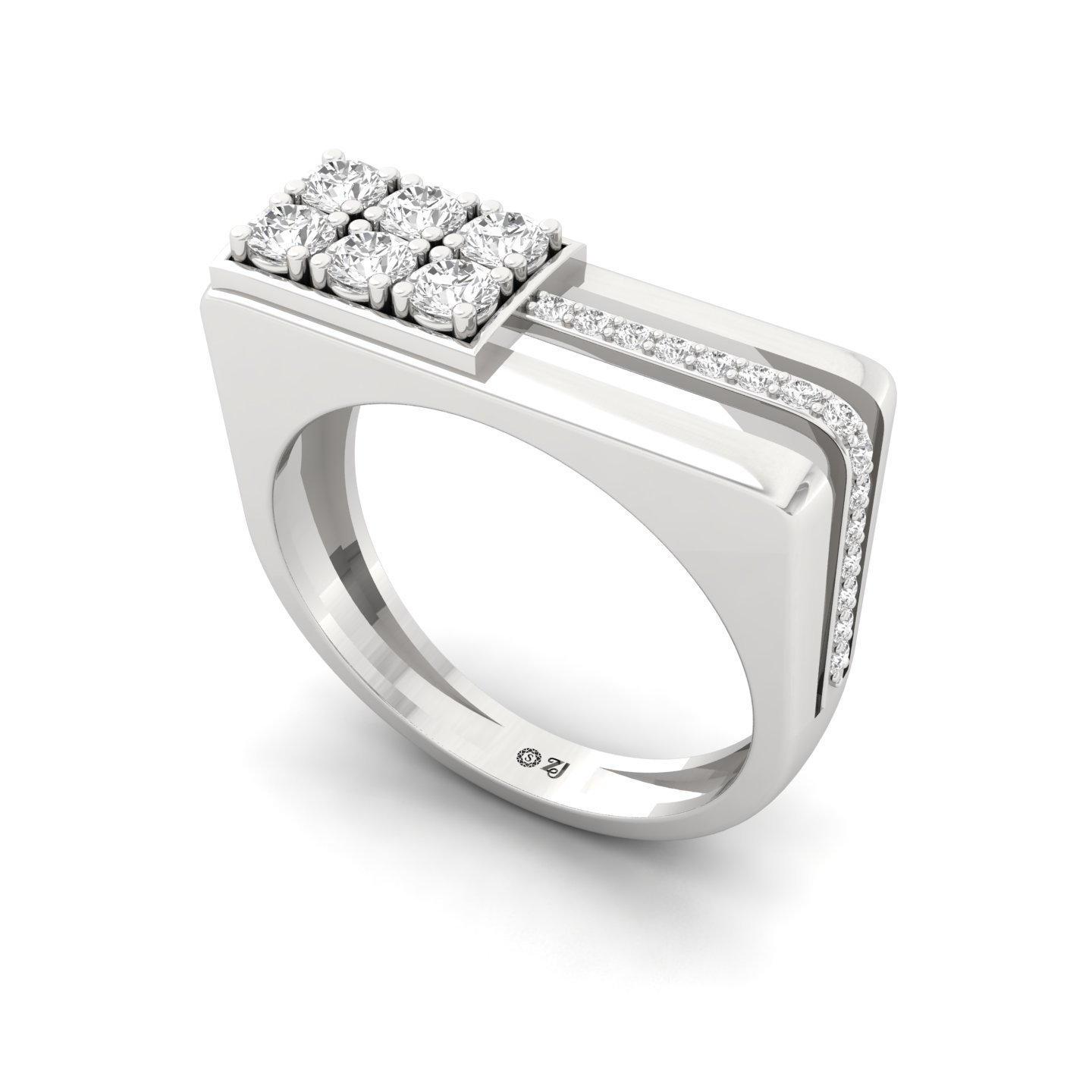 Round Cut Diamond Men’s Statement Ring | Modern Lab Grown CVD Diamond Bold Band | 925 Silver | 10K | 14K | 18K - View 2