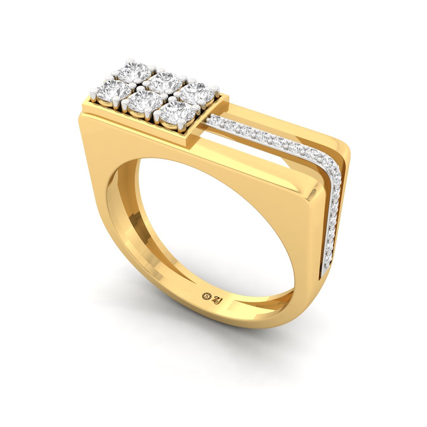 Round Cut Diamond Men’s Statement Ring | Modern Lab Grown CVD Diamond Bold Band | 925 Silver | 10K | 14K | 18K - View 2