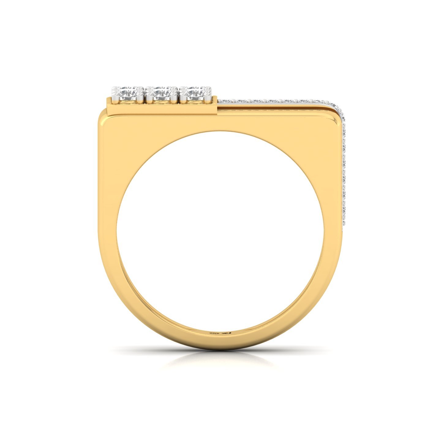 Round Cut Diamond Men’s Statement Ring | Modern Lab Grown CVD Diamond Bold Band | 925 Silver | 10K | 14K | 18K - View 3