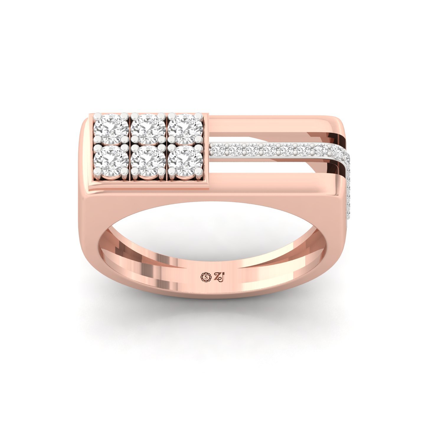 Round Cut Diamond Men’s Statement Ring | Modern Lab Grown CVD Diamond Bold Band | 925 Silver | 10K | 14K | 18K - Rose Gold Main View