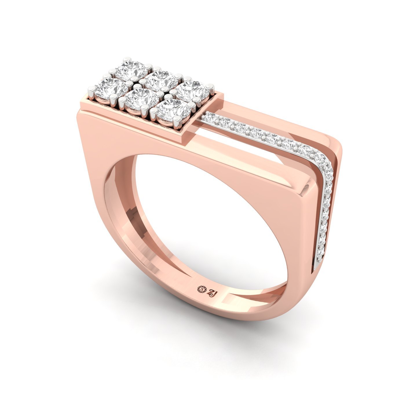 Round Cut Diamond Men’s Statement Ring | Modern Lab Grown CVD Diamond Bold Band | 925 Silver | 10K | 14K | 18K - View 2