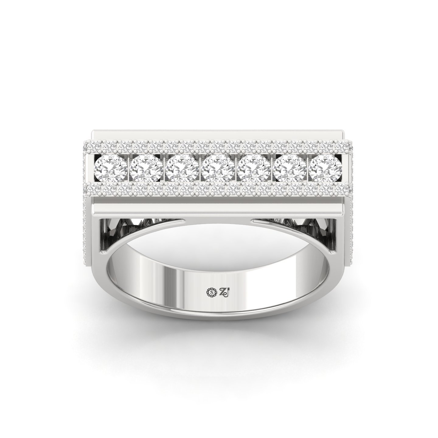 Round Cut Diamond Men’s Bold Statement Ring | Lab Grown CVD Diamond Luxury Band | 925 Silver | 10K | 14K | 18K - Main View