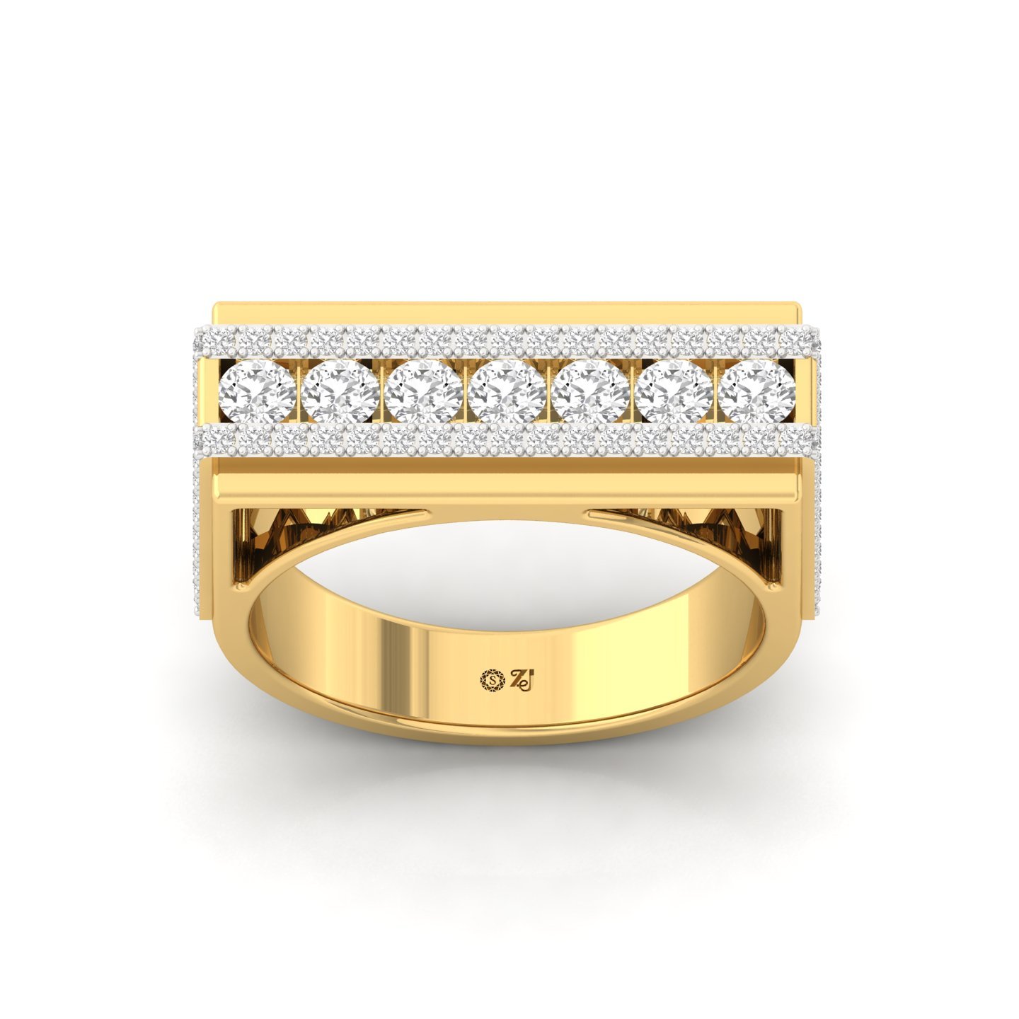Round Cut Diamond Men’s Bold Statement Ring | Lab Grown CVD Diamond Luxury Band | 925 Silver | 10K | 14K | 18K - Gold Main View