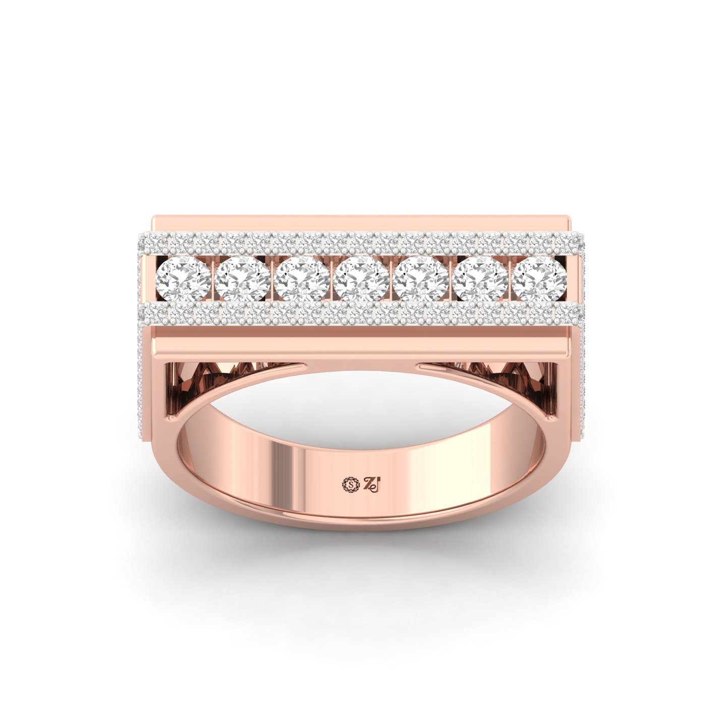 Round Cut Diamond Men’s Bold Statement Ring | Lab Grown CVD Diamond Luxury Band | 925 Silver | 10K | 14K | 18K - Rose Gold Main View