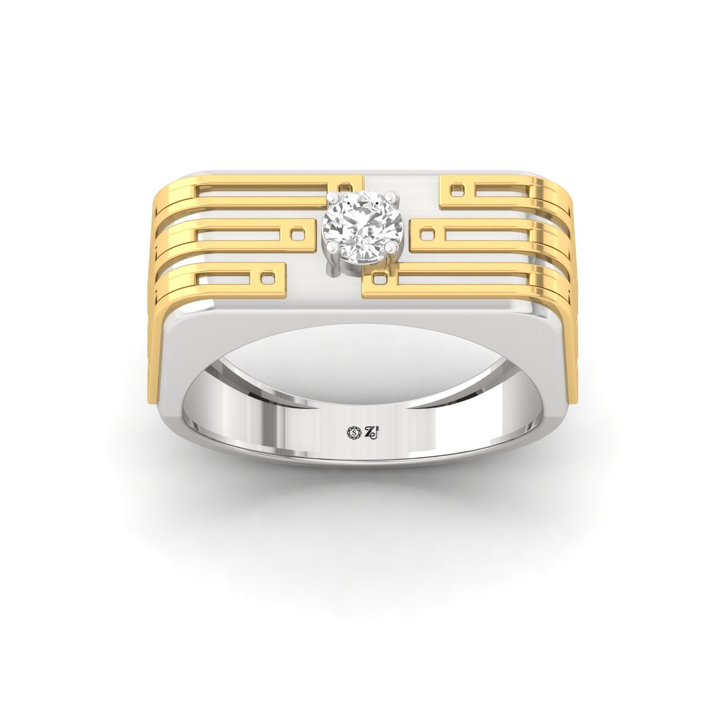 Round Cut Diamond Men’s Statement Ring | Modern Lab Grown CVD Diamond Designer Band | 925 Silver | 10K | 14K | 18K - Main View