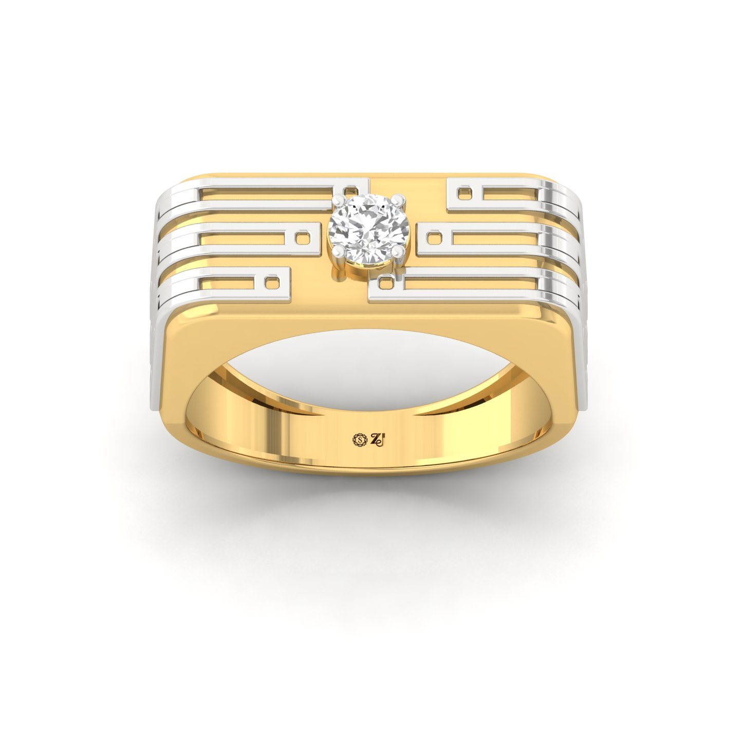 Round Cut Diamond Men’s Statement Ring | Modern Lab Grown CVD Diamond Designer Band | 925 Silver | 10K | 14K | 18K - Gold Main View