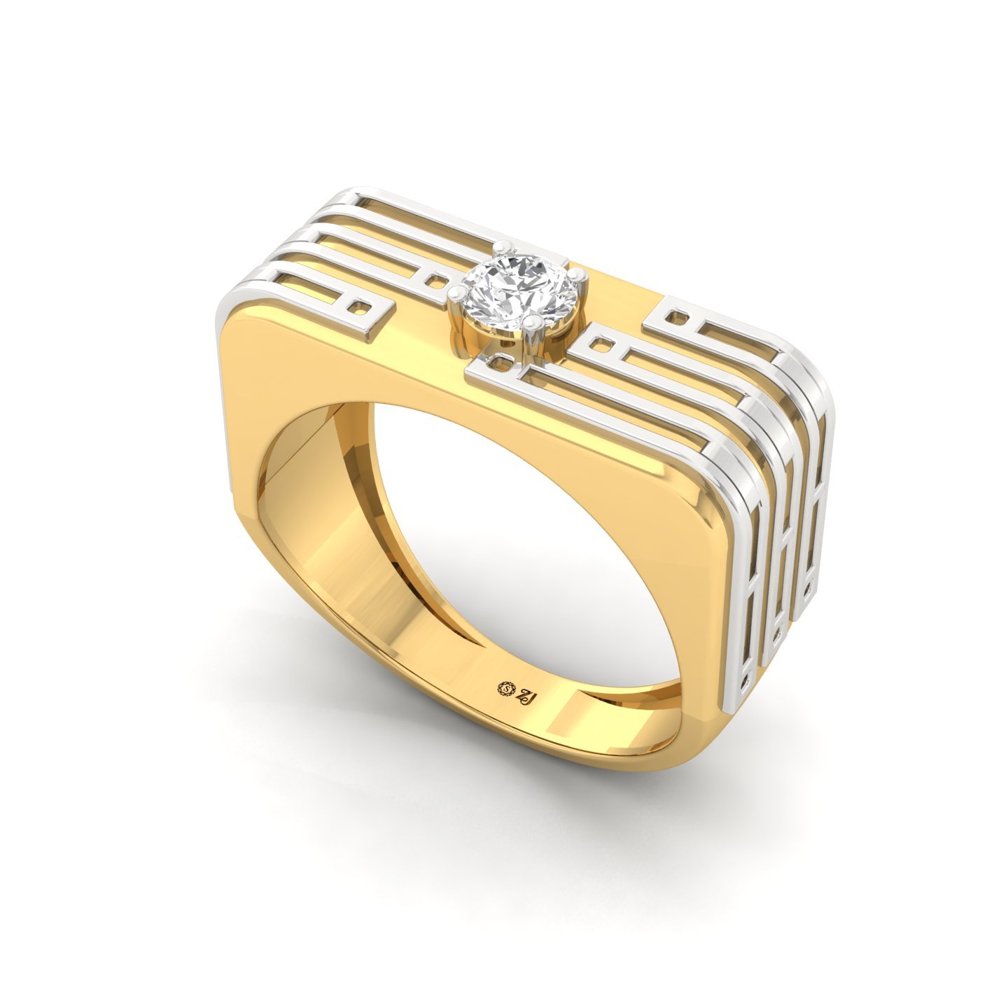 Round Cut Diamond Men’s Statement Ring | Modern Lab Grown CVD Diamond Designer Band | 925 Silver | 10K | 14K | 18K - View 2