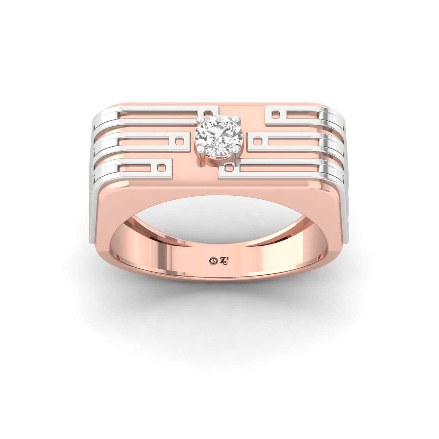 Round Cut Diamond Men’s Statement Ring | Modern Lab Grown CVD Diamond Designer Band | 925 Silver | 10K | 14K | 18K - Rose Gold Main View