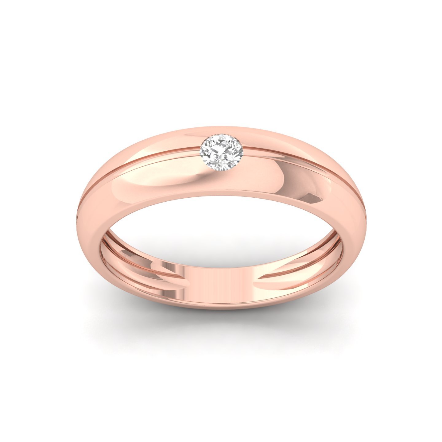 Round Cut Diamond Men’s Classic Band Ring | Minimalist Lab Grown CVD Diamond Ring | 925 Silver | 10K | 14K | 18K - Rose Gold Main View